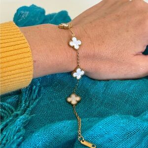 VTG White Mother Of Pearl 18k Gold Plated Bracelet Chain Link 8.5” OS